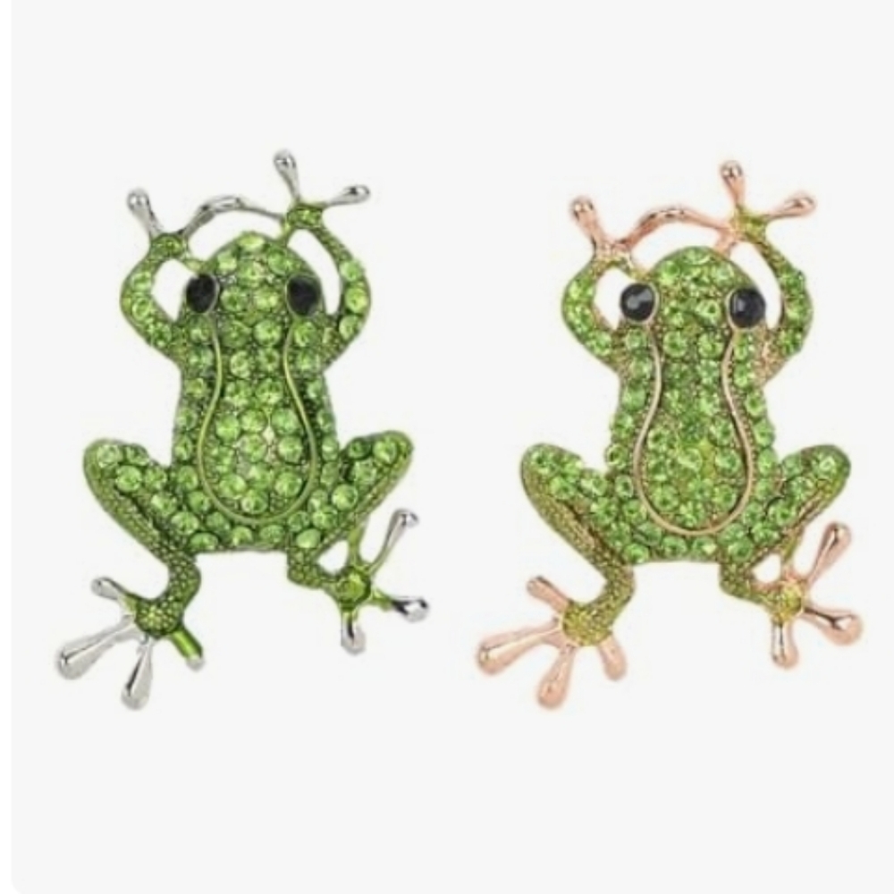 Green Crystal Frog Brooch Pin -  Accessories Women's